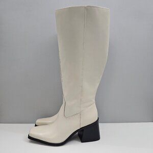 Vince Camuto Sangeti Knee High Boots Women 9 WIDE Ivory Cream Leather Block Heel